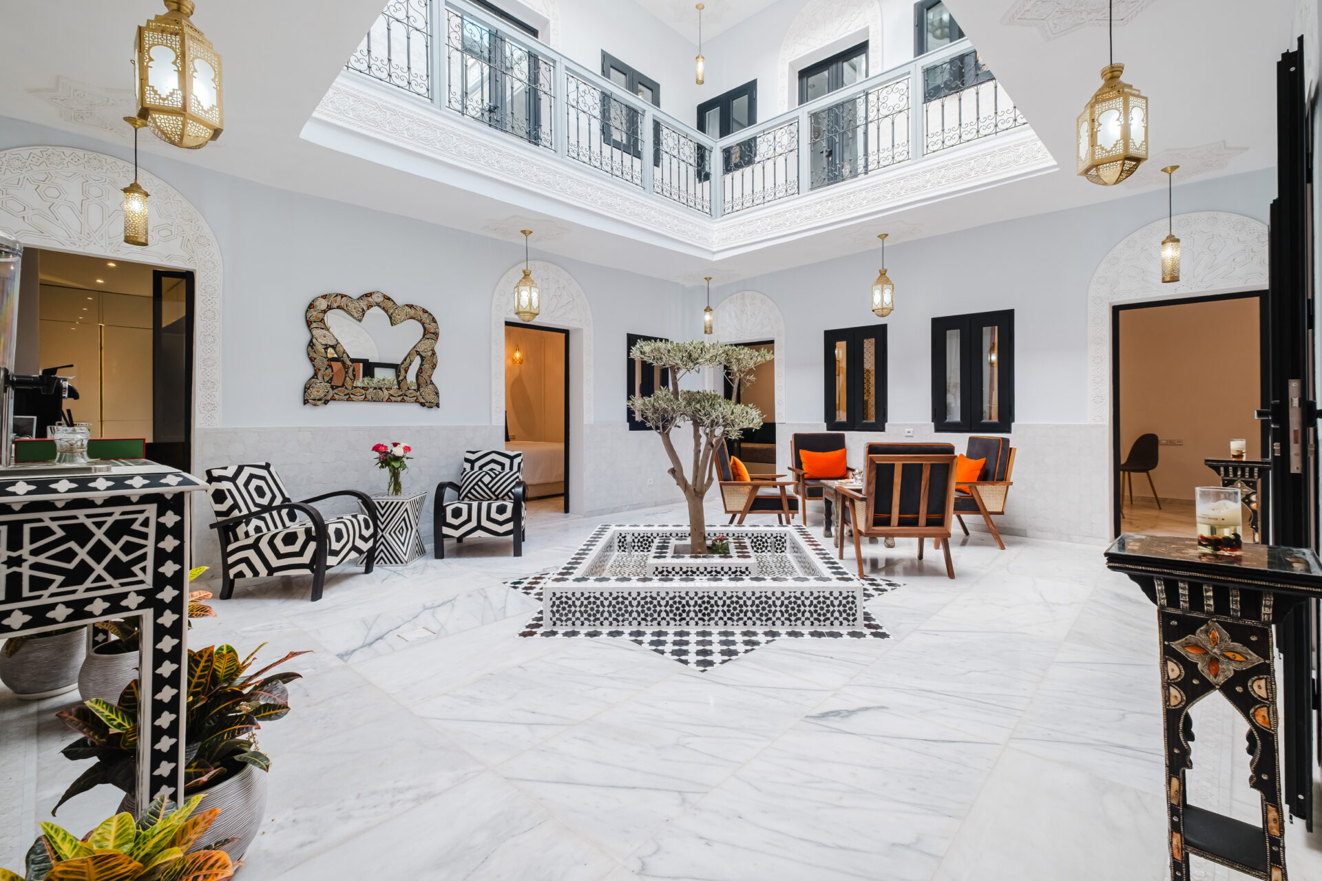 Courtyard at Free People Riad and Spa Marrakech with traditional Moroccan tilework
